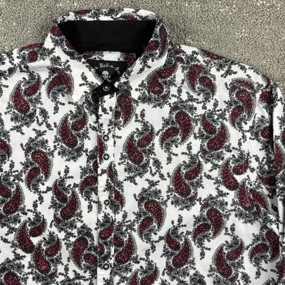 Rock Roll-n-Soul Button Down Mens XL White Paisley Long Sleeve Rockabilly Shirt